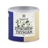 Photo of a small jumbo spice tin lemon thyme cut. On the tin you can see fresh thyme.